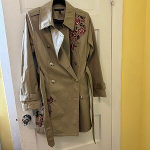 Embroidered Tan Trench Coat